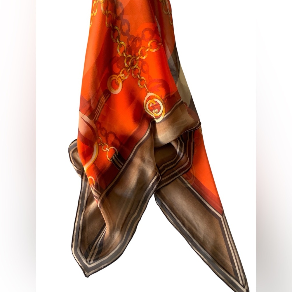 Orange and Brown Chain Print Scarf - Picture 7 of 7